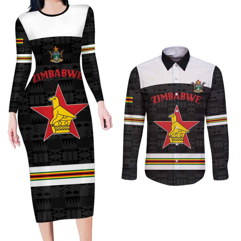 Custom Hockey Zimbabwe Couples Matching Long Sleeve Bodycon Dress and Long Sleeve Button Shirt Go Champions - Wonder Print Shop