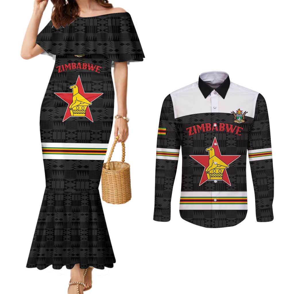Custom Hockey Zimbabwe Couples Matching Mermaid Dress and Long Sleeve Button Shirt Go Champions - Wonder Print Shop