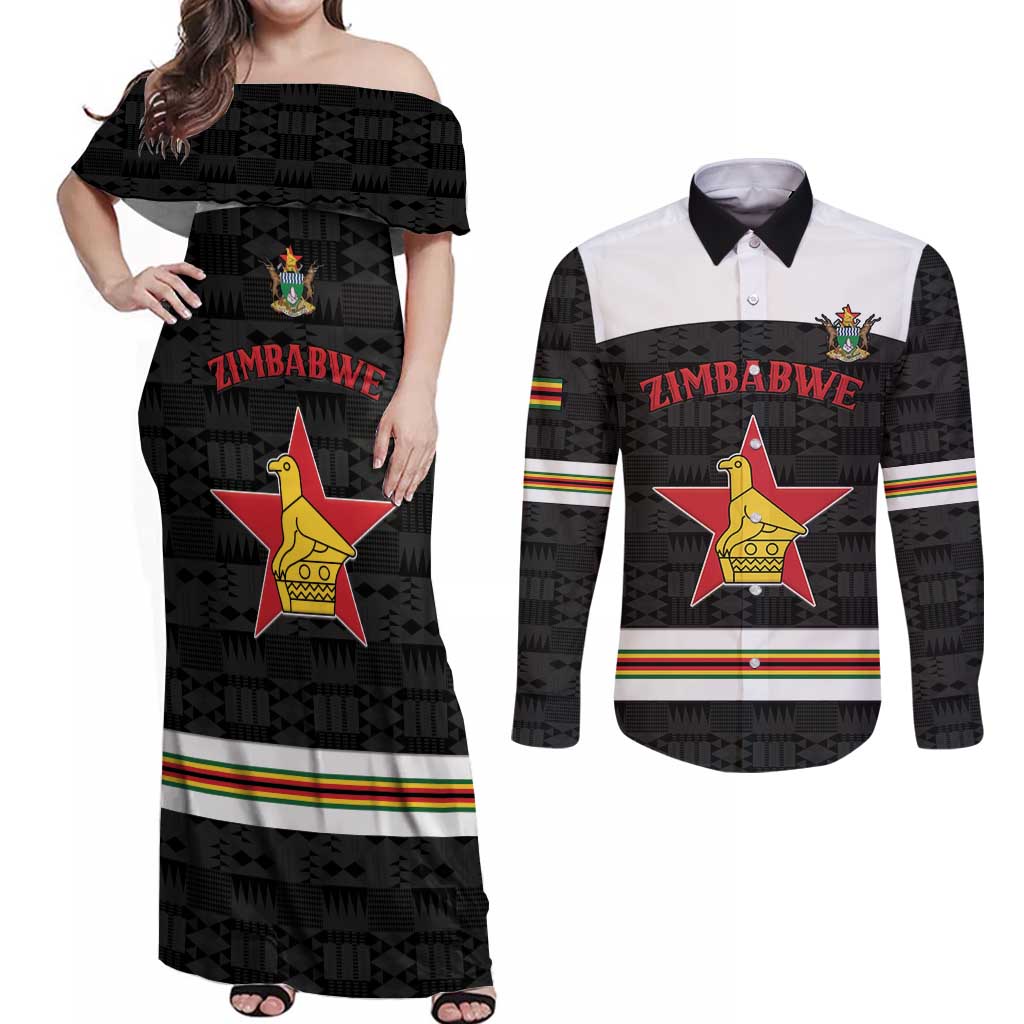 Custom Hockey Zimbabwe Couples Matching Off Shoulder Maxi Dress and Long Sleeve Button Shirt Go Champions - Wonder Print Shop