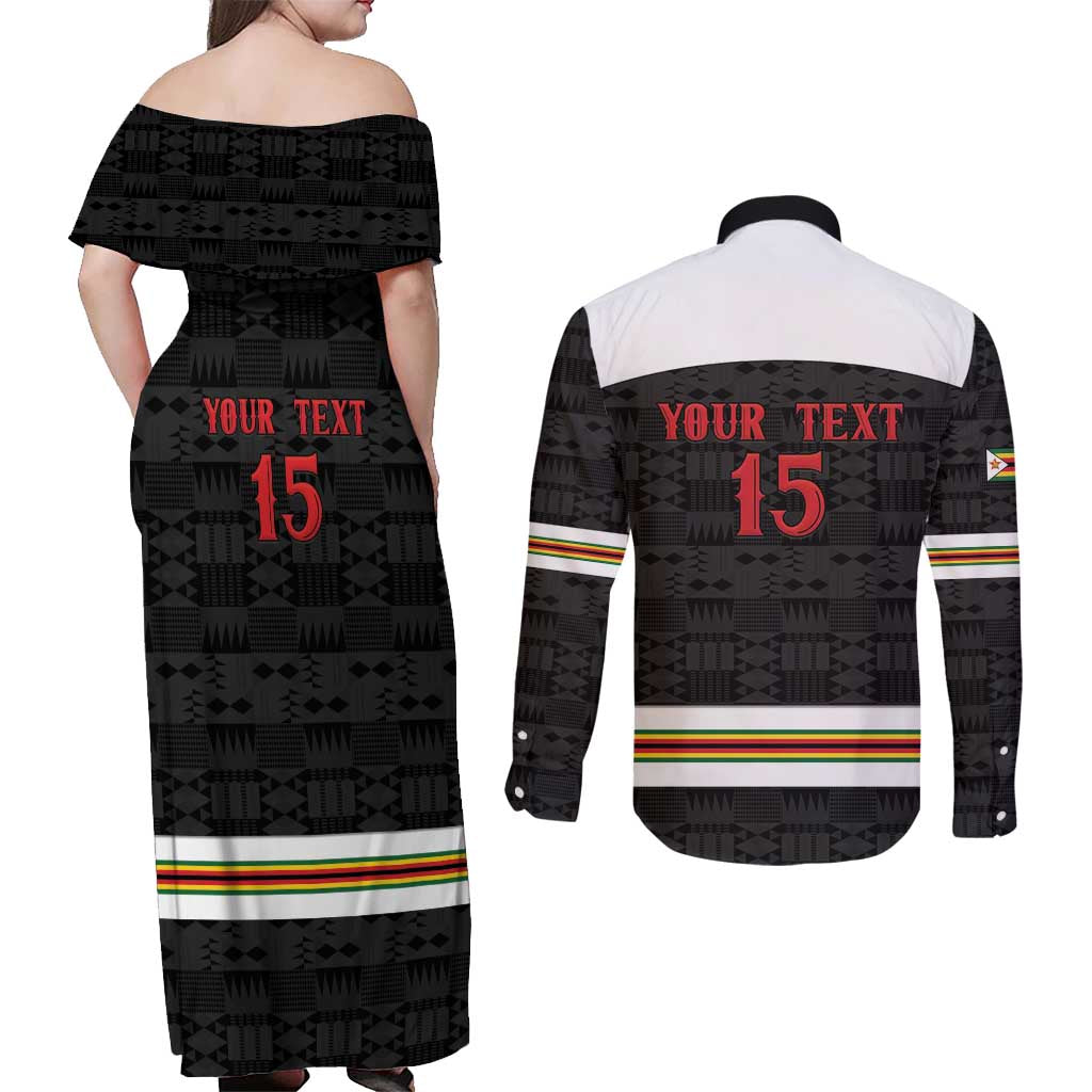 Custom Hockey Zimbabwe Couples Matching Off Shoulder Maxi Dress and Long Sleeve Button Shirt Go Champions - Wonder Print Shop