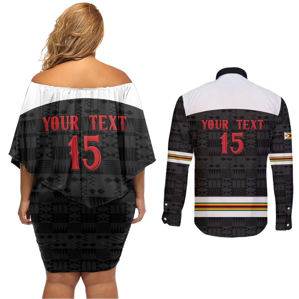 Custom Hockey Zimbabwe Couples Matching Off Shoulder Short Dress and Long Sleeve Button Shirt Go Champions - Wonder Print Shop