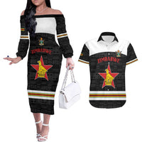 Custom Hockey Zimbabwe Couples Matching Off The Shoulder Long Sleeve Dress and Hawaiian Shirt Go Champions - Wonder Print Shop