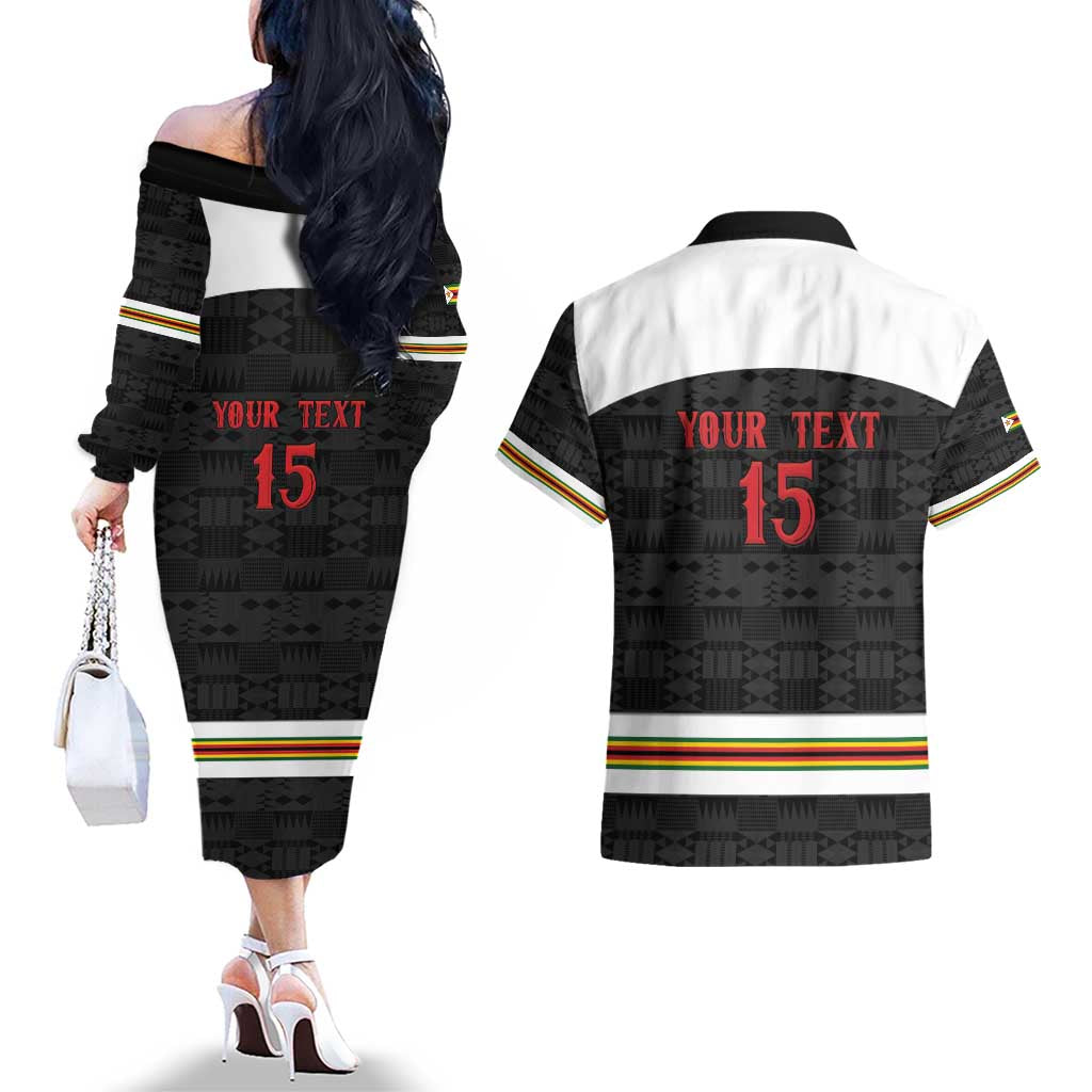 Custom Hockey Zimbabwe Couples Matching Off The Shoulder Long Sleeve Dress and Hawaiian Shirt Go Champions - Wonder Print Shop