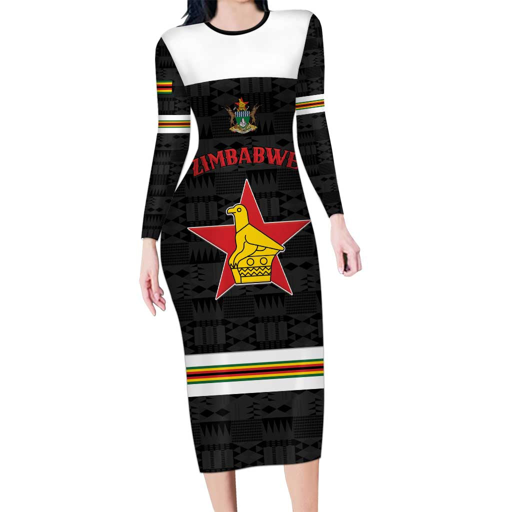 Custom Hockey Zimbabwe Long Sleeve Bodycon Dress Go Champions - Wonder Print Shop