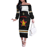 Custom Hockey Zimbabwe Off The Shoulder Long Sleeve Dress Go Champions - Wonder Print Shop