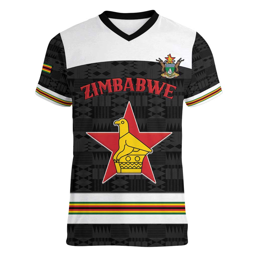 Custom Hockey Zimbabwe Women V-Neck T-Shirt Go Champions - Wonder Print Shop