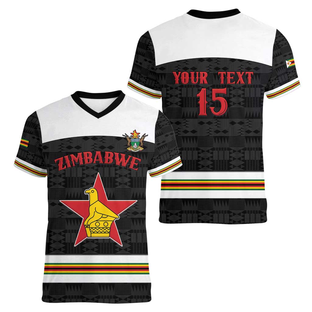 Custom Hockey Zimbabwe Women V-Neck T-Shirt Go Champions - Wonder Print Shop