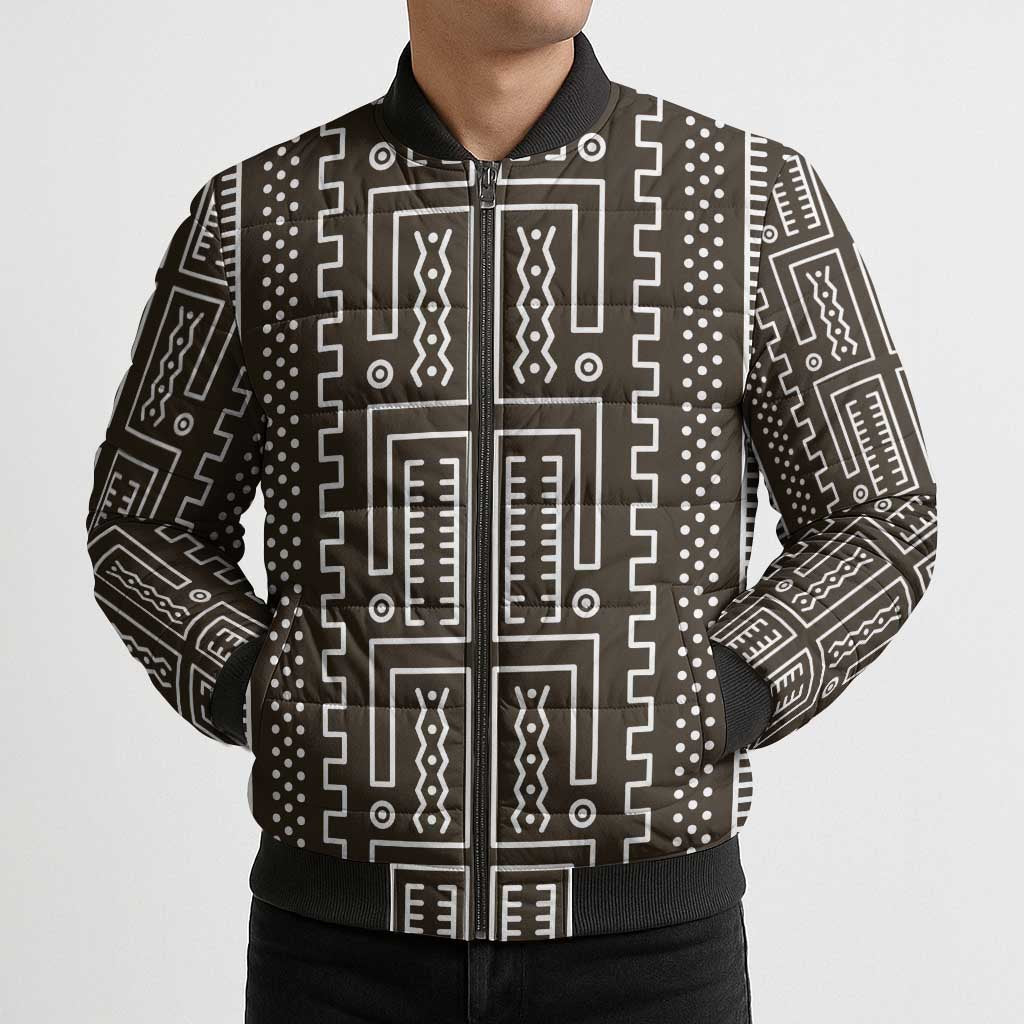 Mali Mud Cloth Bomber Puffer Jacket Bogolanfini Pattern - Wonder Print Shop