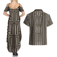 Mali Mud Cloth Couples Matching Summer Maxi Dress and Hawaiian Shirt Bogolanfini Pattern - Wonder Print Shop