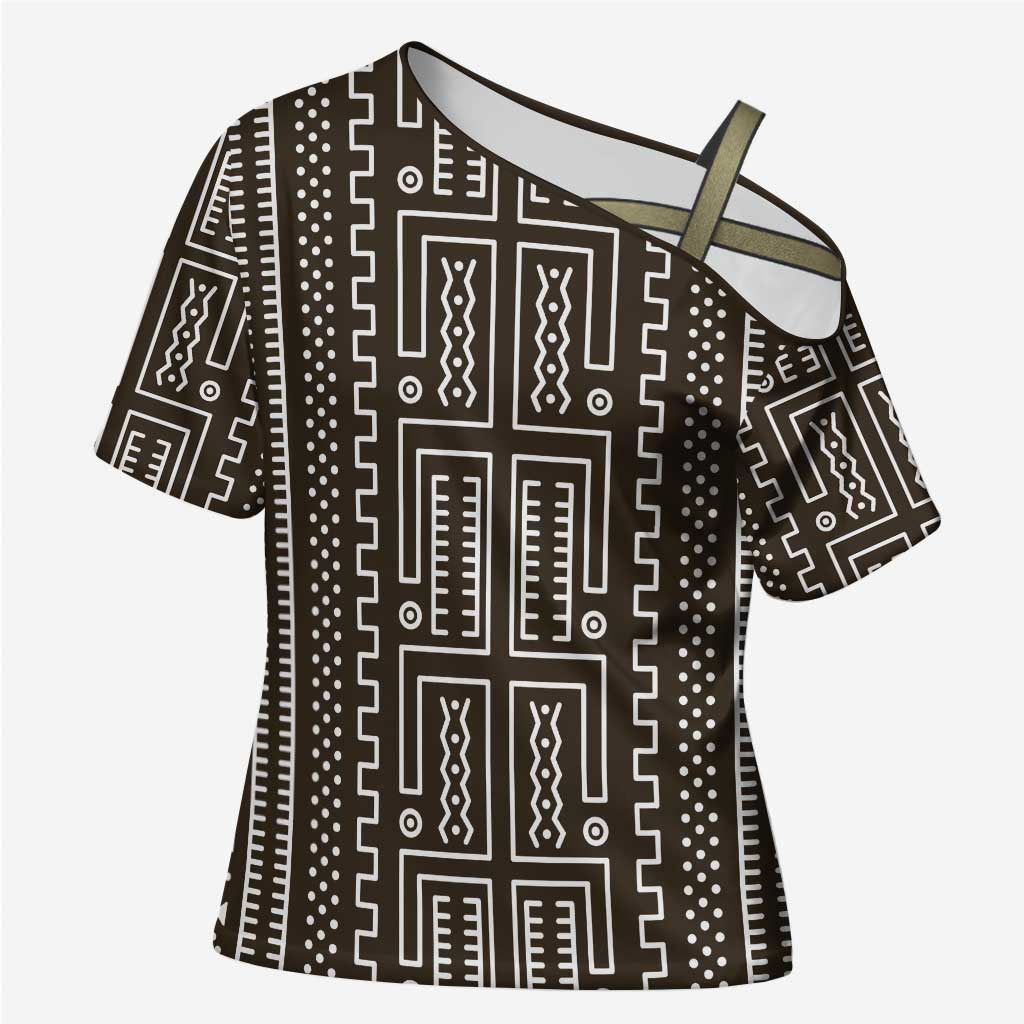 Mali Mud Cloth Cross Shoulder Shirt Bogolanfini Pattern - Wonder Print Shop