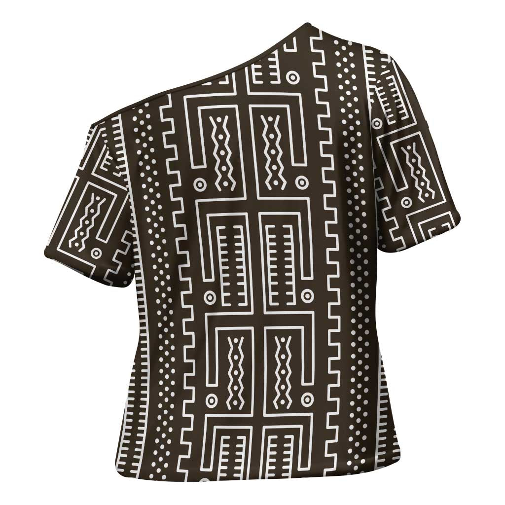 Mali Mud Cloth Cross Shoulder Shirt Bogolanfini Pattern - Wonder Print Shop