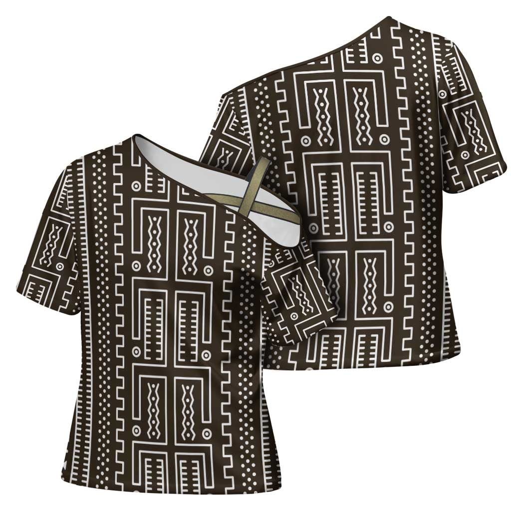 Mali Mud Cloth Cross Shoulder Shirt Bogolanfini Pattern - Wonder Print Shop