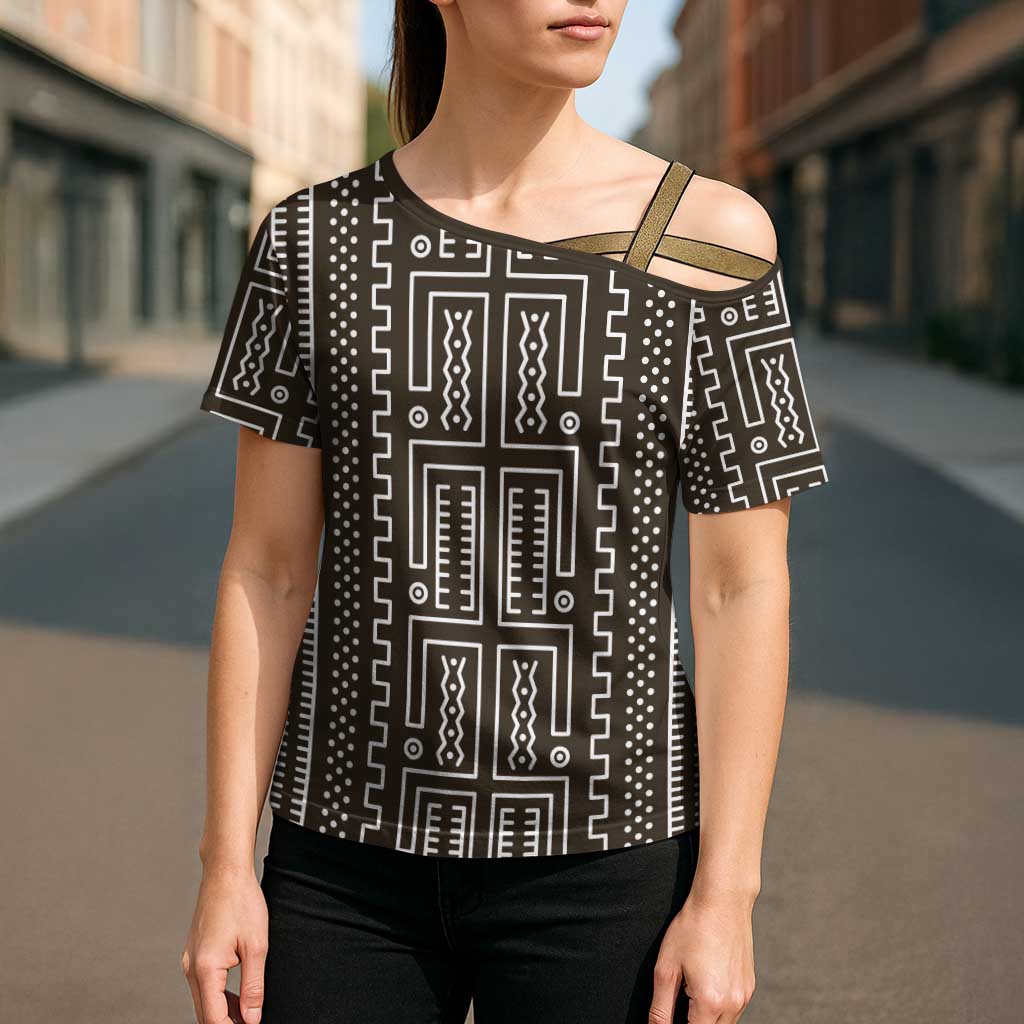 Mali Mud Cloth Cross Shoulder Shirt Bogolanfini Pattern - Wonder Print Shop