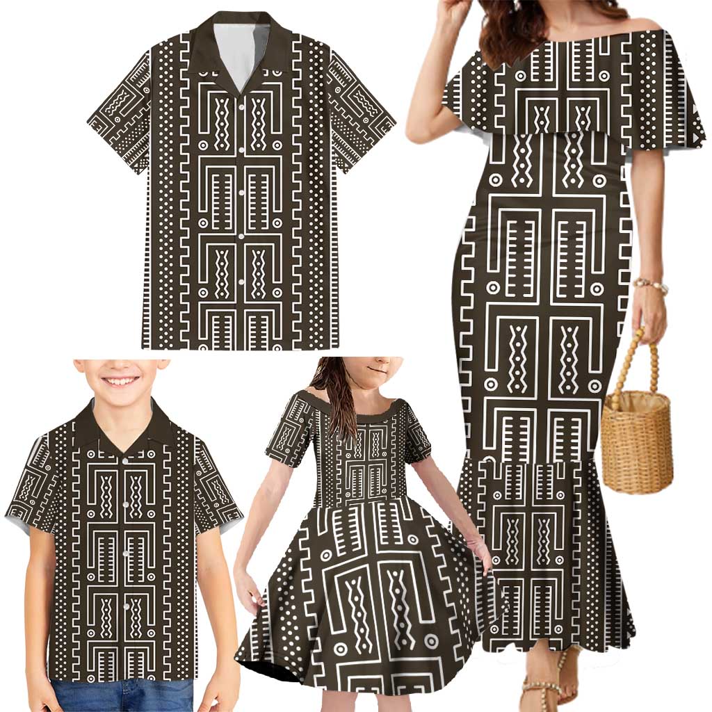 Mali Mud Cloth Family Matching Mermaid Dress and Hawaiian Shirt Bogolanfini Pattern - Wonder Print Shop