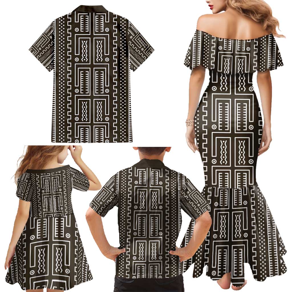 Mali Mud Cloth Family Matching Mermaid Dress and Hawaiian Shirt Bogolanfini Pattern - Wonder Print Shop
