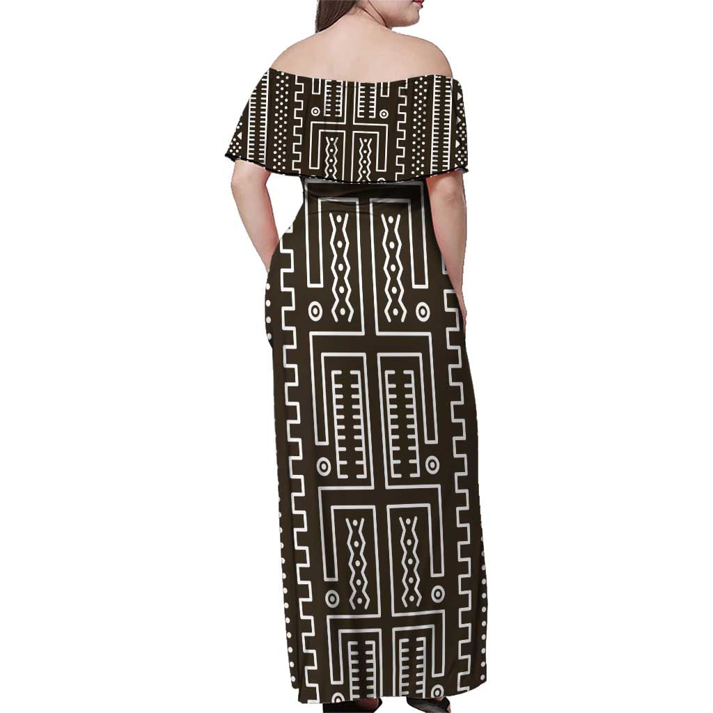 Mali Mud Cloth Family Matching Off Shoulder Maxi Dress and Hawaiian Shirt Bogolanfini Pattern - Wonder Print Shop