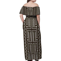 Mali Mud Cloth Family Matching Off Shoulder Maxi Dress and Hawaiian Shirt Bogolanfini Pattern - Wonder Print Shop