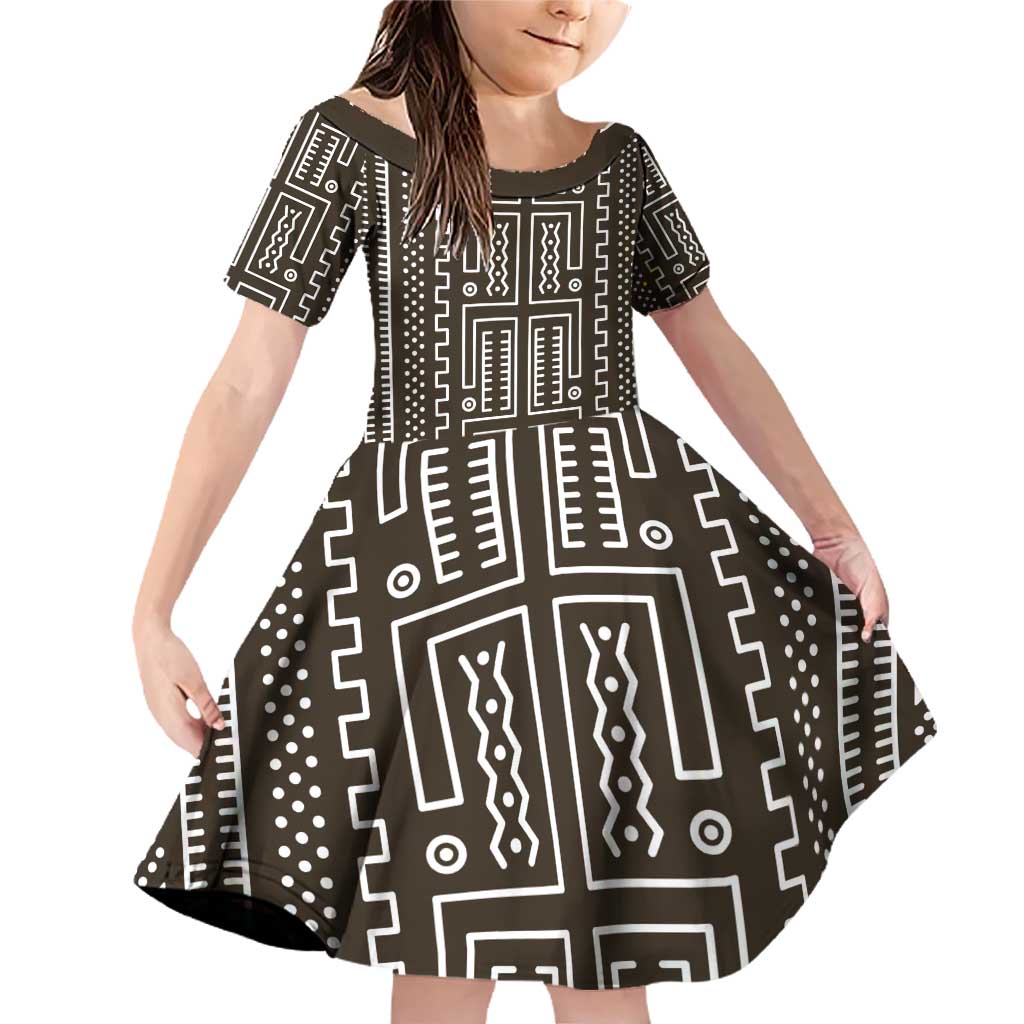 Mali Mud Cloth Family Matching Off Shoulder Short Dress and Hawaiian Shirt Bogolanfini Pattern - Wonder Print Shop