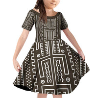 Mali Mud Cloth Family Matching Off Shoulder Short Dress and Hawaiian Shirt Bogolanfini Pattern - Wonder Print Shop
