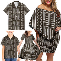 Mali Mud Cloth Family Matching Off Shoulder Short Dress and Hawaiian Shirt Bogolanfini Pattern - Wonder Print Shop