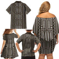 Mali Mud Cloth Family Matching Off Shoulder Short Dress and Hawaiian Shirt Bogolanfini Pattern - Wonder Print Shop
