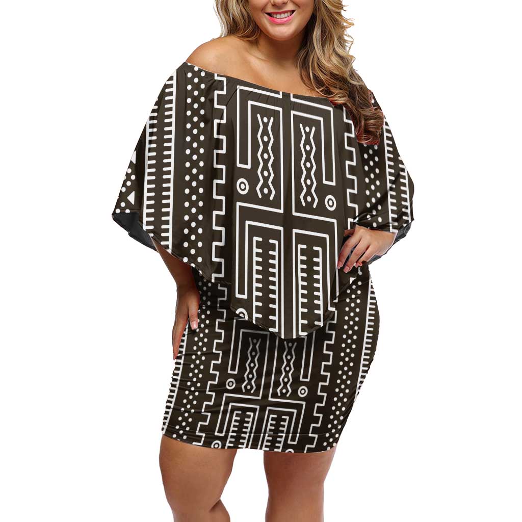 Mali Mud Cloth Family Matching Off Shoulder Short Dress and Hawaiian Shirt Bogolanfini Pattern - Wonder Print Shop