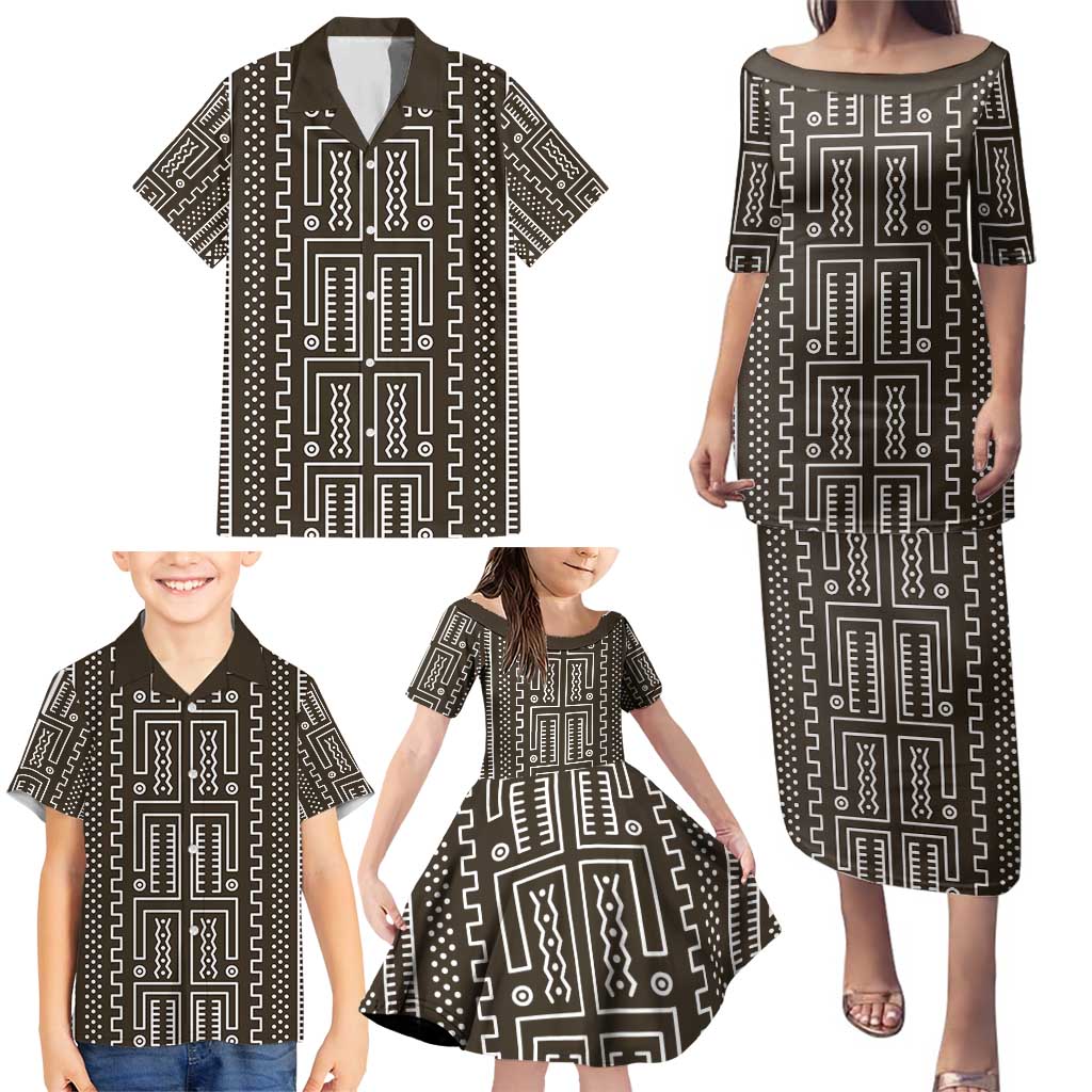 Mali Mud Cloth Family Matching Puletasi and Hawaiian Shirt Bogolanfini Pattern - Wonder Print Shop
