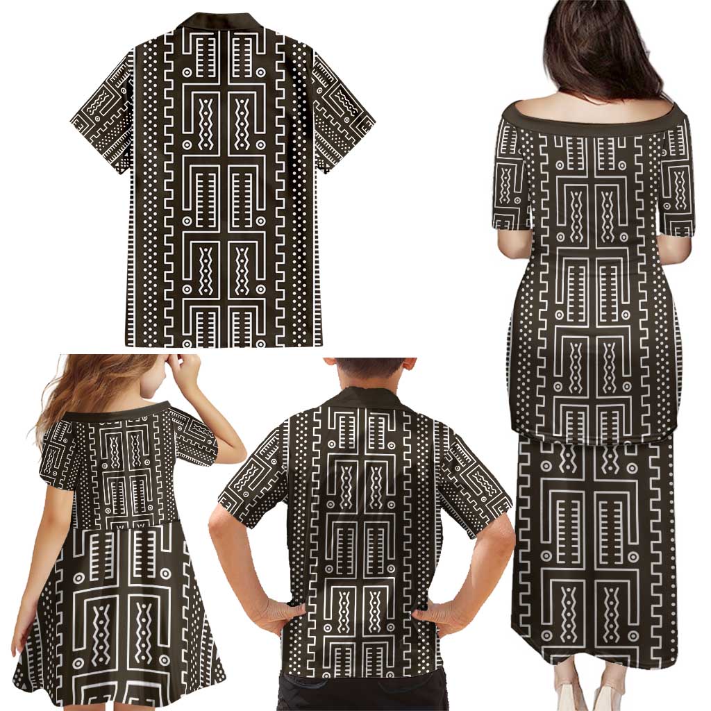 Mali Mud Cloth Family Matching Puletasi and Hawaiian Shirt Bogolanfini Pattern - Wonder Print Shop