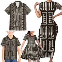 Mali Mud Cloth Family Matching Short Sleeve Bodycon Dress and Hawaiian Shirt Bogolanfini Pattern - Wonder Print Shop