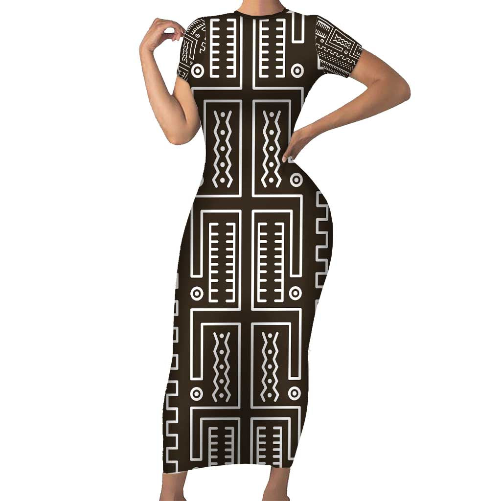 Mali Mud Cloth Family Matching Short Sleeve Bodycon Dress and Hawaiian Shirt Bogolanfini Pattern - Wonder Print Shop