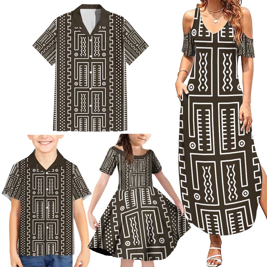 Mali Mud Cloth Family Matching Summer Maxi Dress and Hawaiian Shirt Bogolanfini Pattern - Wonder Print Shop