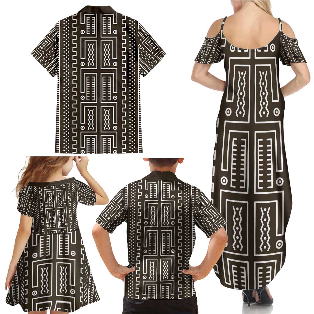 Mali Mud Cloth Family Matching Summer Maxi Dress and Hawaiian Shirt Bogolanfini Pattern - Wonder Print Shop