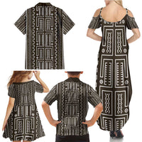 Mali Mud Cloth Family Matching Summer Maxi Dress and Hawaiian Shirt Bogolanfini Pattern - Wonder Print Shop
