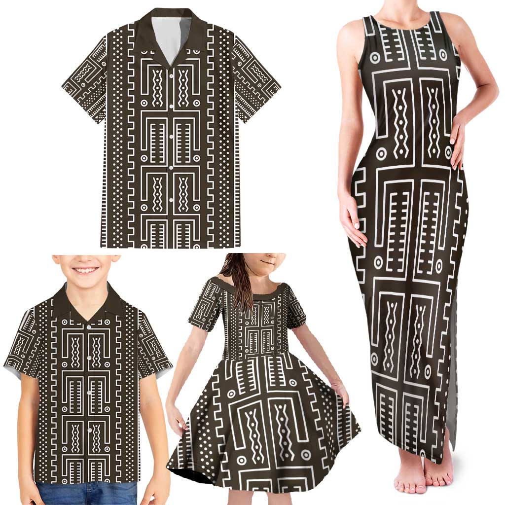 Mali Mud Cloth Family Matching Tank Maxi Dress and Hawaiian Shirt Bogolanfini Pattern - Wonder Print Shop