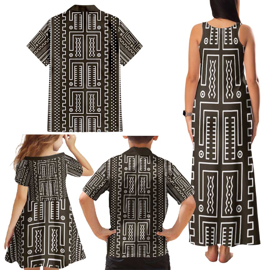 Mali Mud Cloth Family Matching Tank Maxi Dress and Hawaiian Shirt Bogolanfini Pattern - Wonder Print Shop