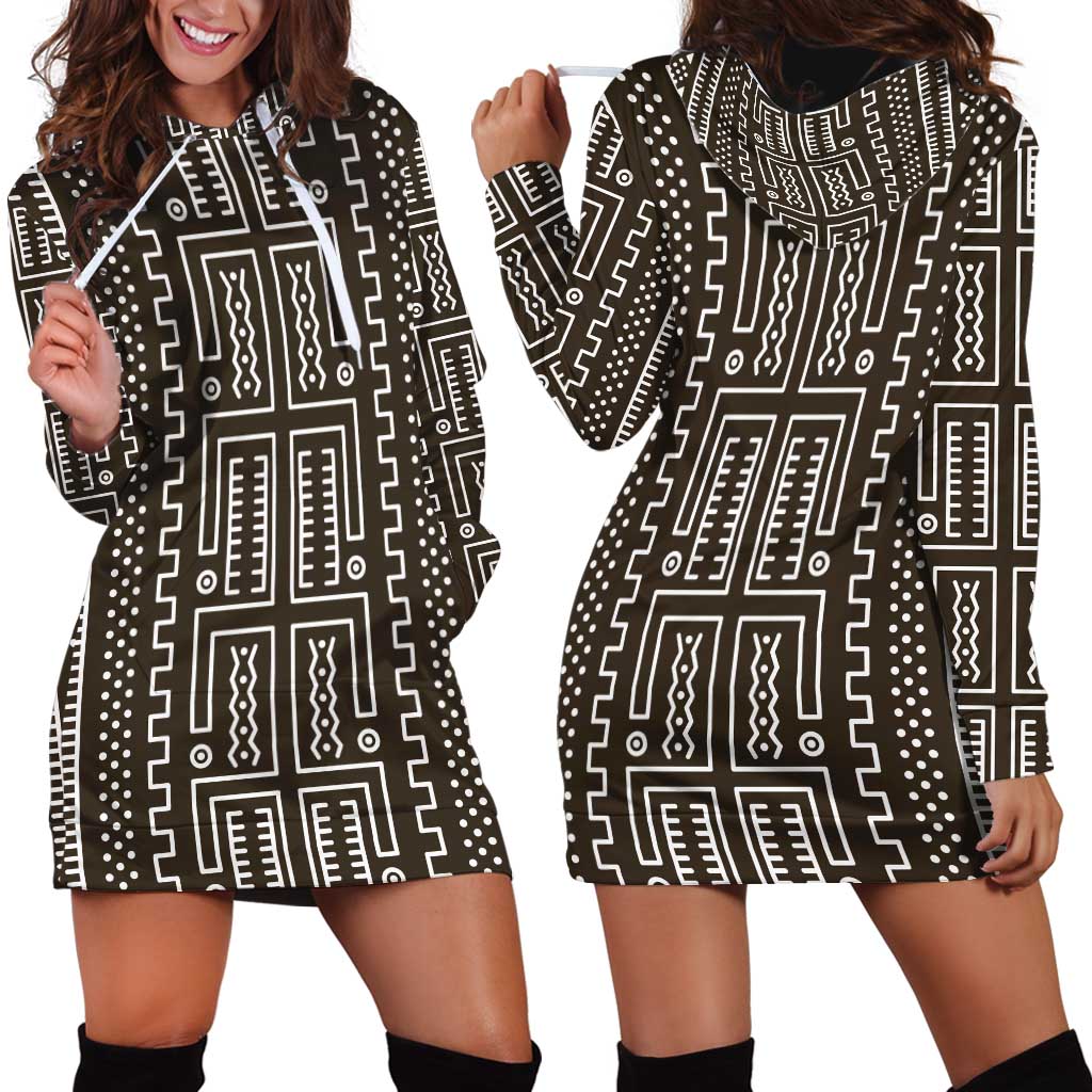 Mali Mud Cloth Hoodie Dress Bogolanfini Pattern - Wonder Print Shop