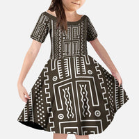Mali Mud Cloth Kid Short Sleeve Dress Bogolanfini Pattern - Wonder Print Shop