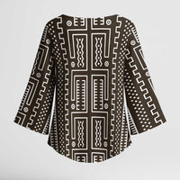 Mali Mud Cloth Kimono Sleeve Blouse Bogolanfini Pattern - Wonder Print Shop