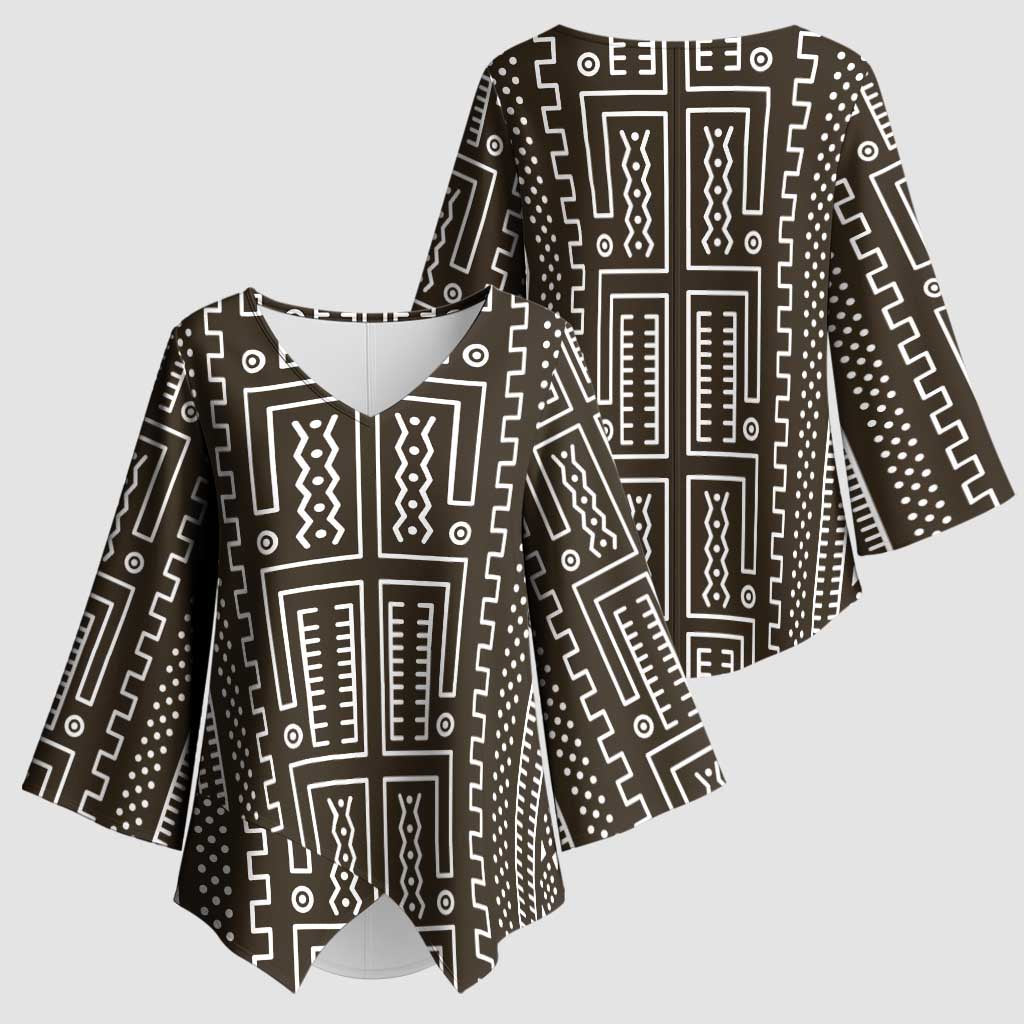 Mali Mud Cloth Kimono Sleeve Blouse Bogolanfini Pattern - Wonder Print Shop