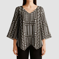 Mali Mud Cloth Kimono Sleeve Blouse Bogolanfini Pattern - Wonder Print Shop