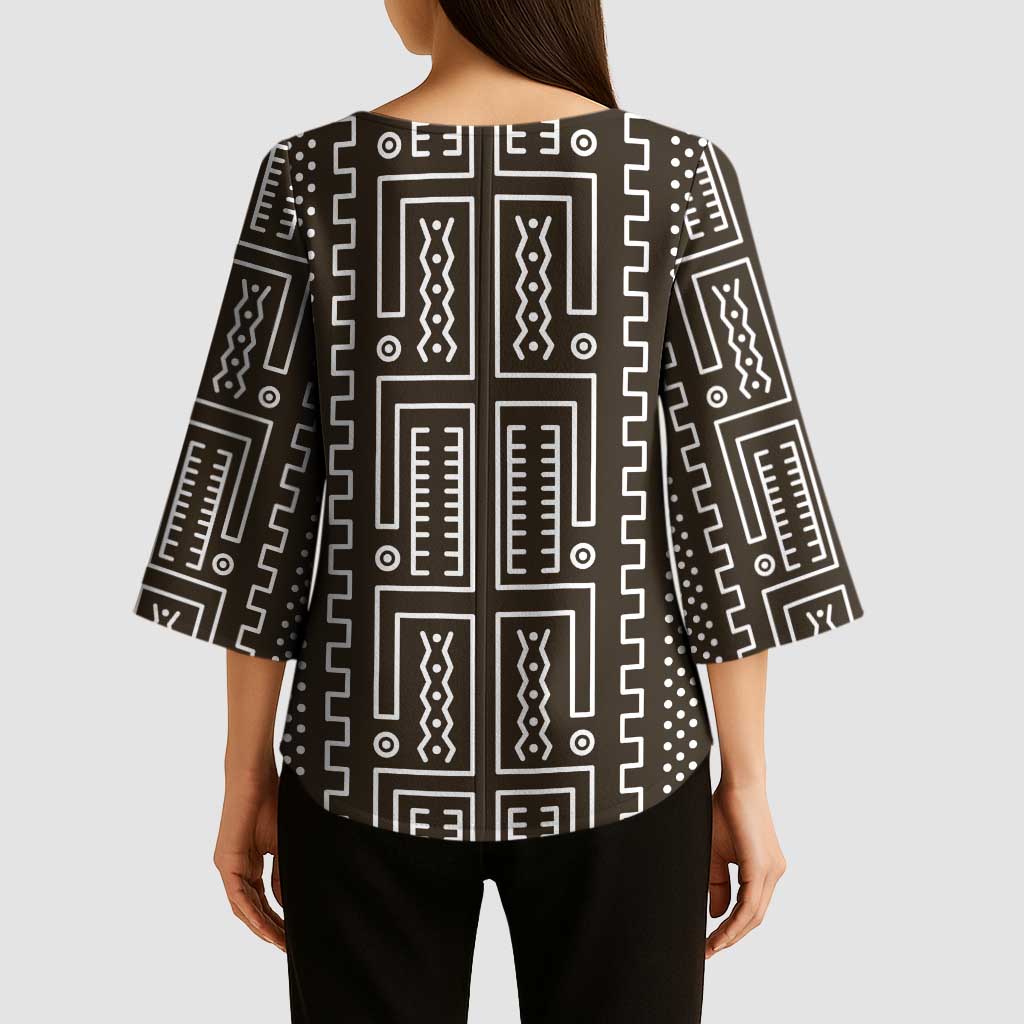 Mali Mud Cloth Kimono Sleeve Blouse Bogolanfini Pattern - Wonder Print Shop