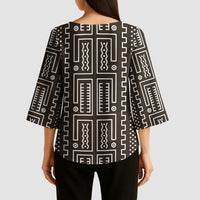 Mali Mud Cloth Kimono Sleeve Blouse Bogolanfini Pattern - Wonder Print Shop