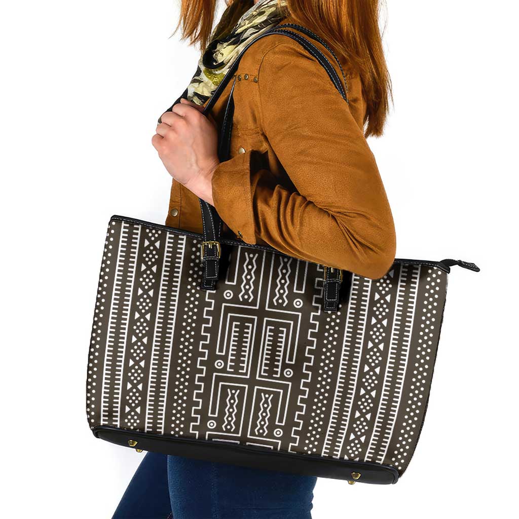 Mali Mud Cloth Leather Tote Bag Bogolanfini Pattern - Wonder Print Shop