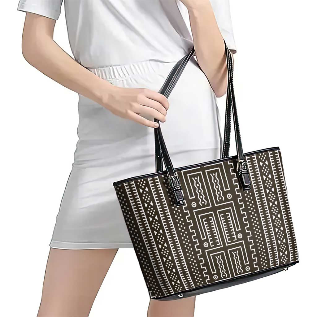 Mali Mud Cloth Leather Tote Bag Bogolanfini Pattern - Wonder Print Shop