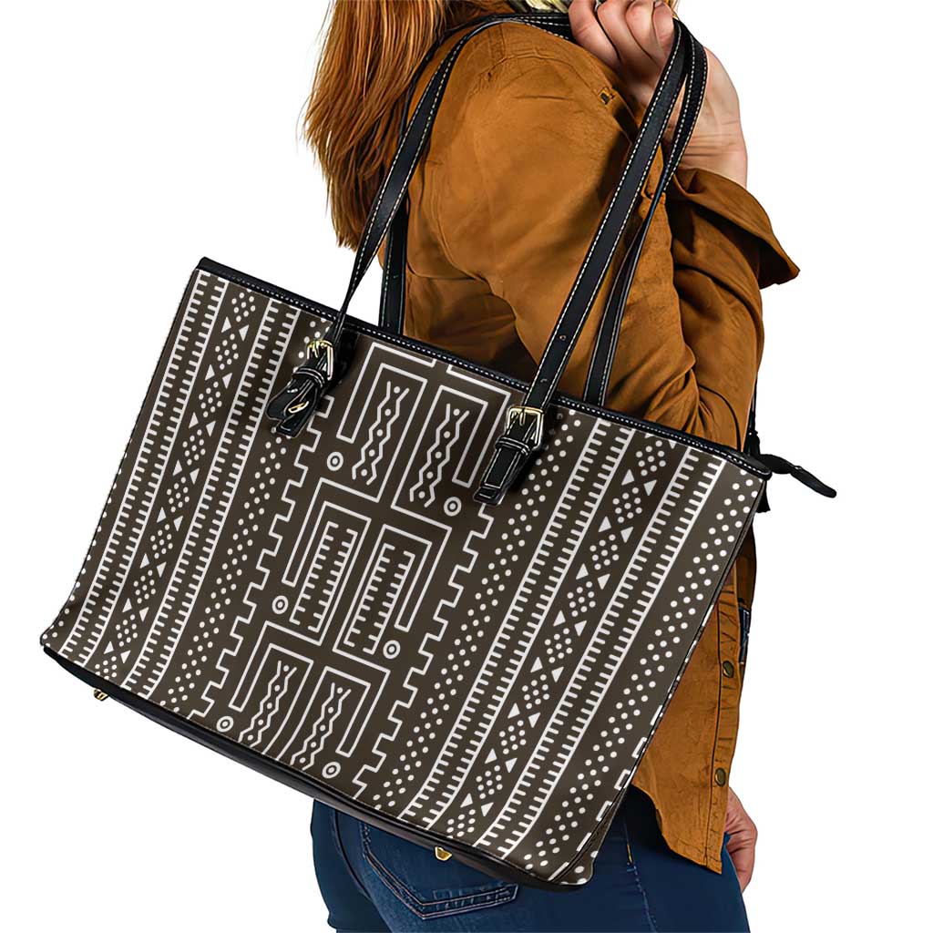Mali Mud Cloth Leather Tote Bag Bogolanfini Pattern - Wonder Print Shop