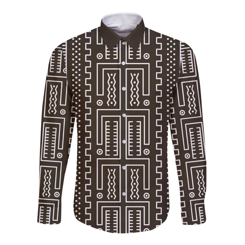 Mali Mud Cloth Long Sleeve Button Shirt Bogolanfini Pattern - Wonder Print Shop