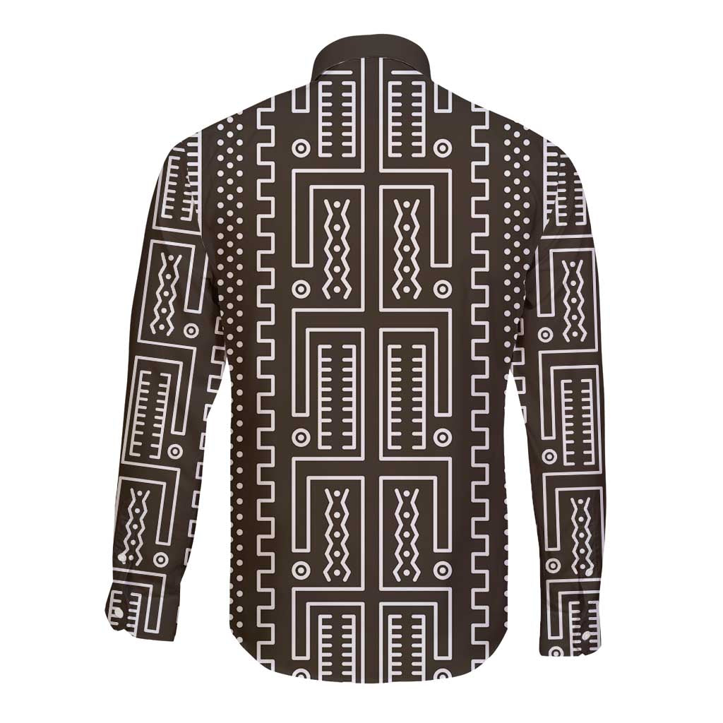 Mali Mud Cloth Long Sleeve Button Shirt Bogolanfini Pattern - Wonder Print Shop