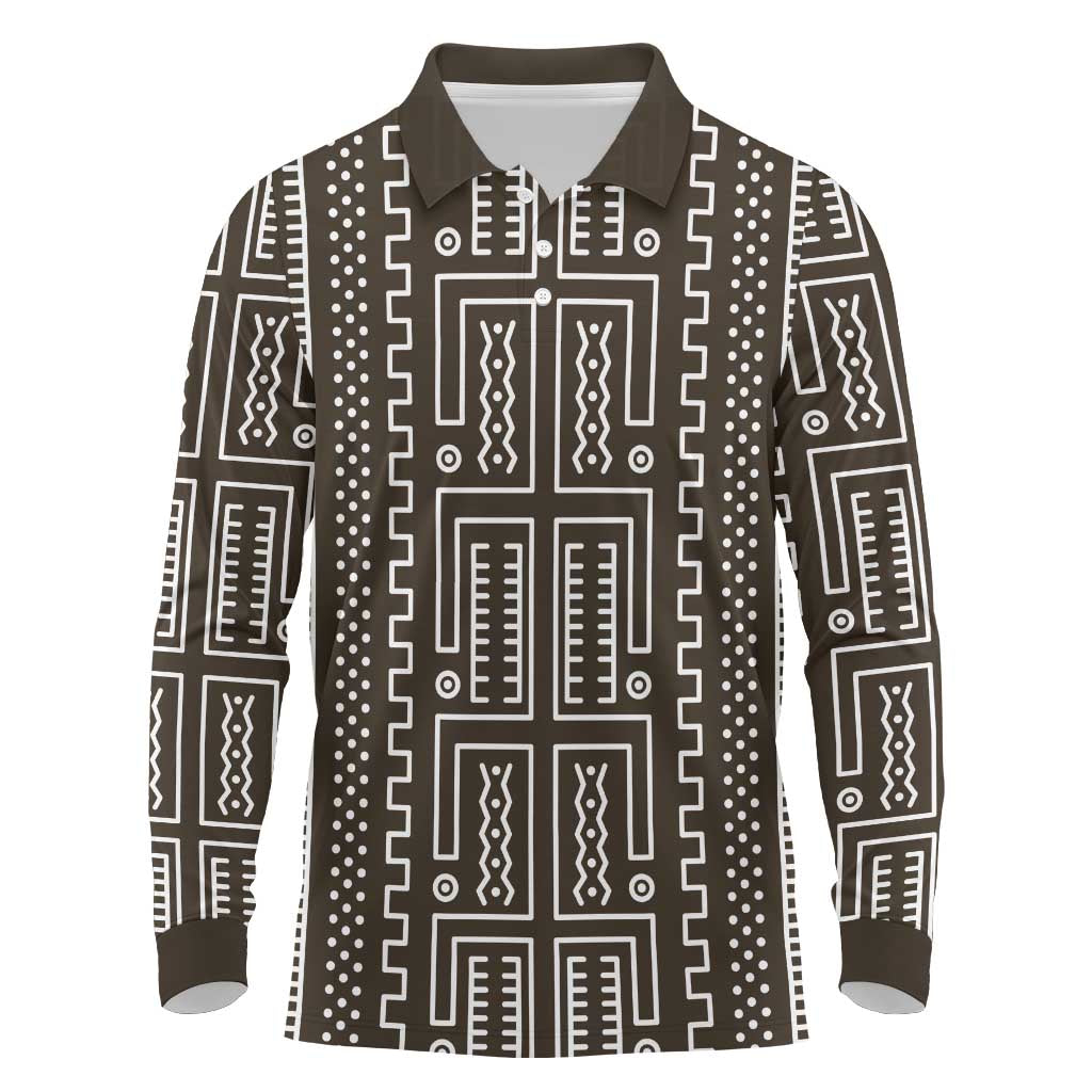 Mali Mud Cloth Long Sleeve Polo Shirt Bogolanfini Pattern - Wonder Print Shop