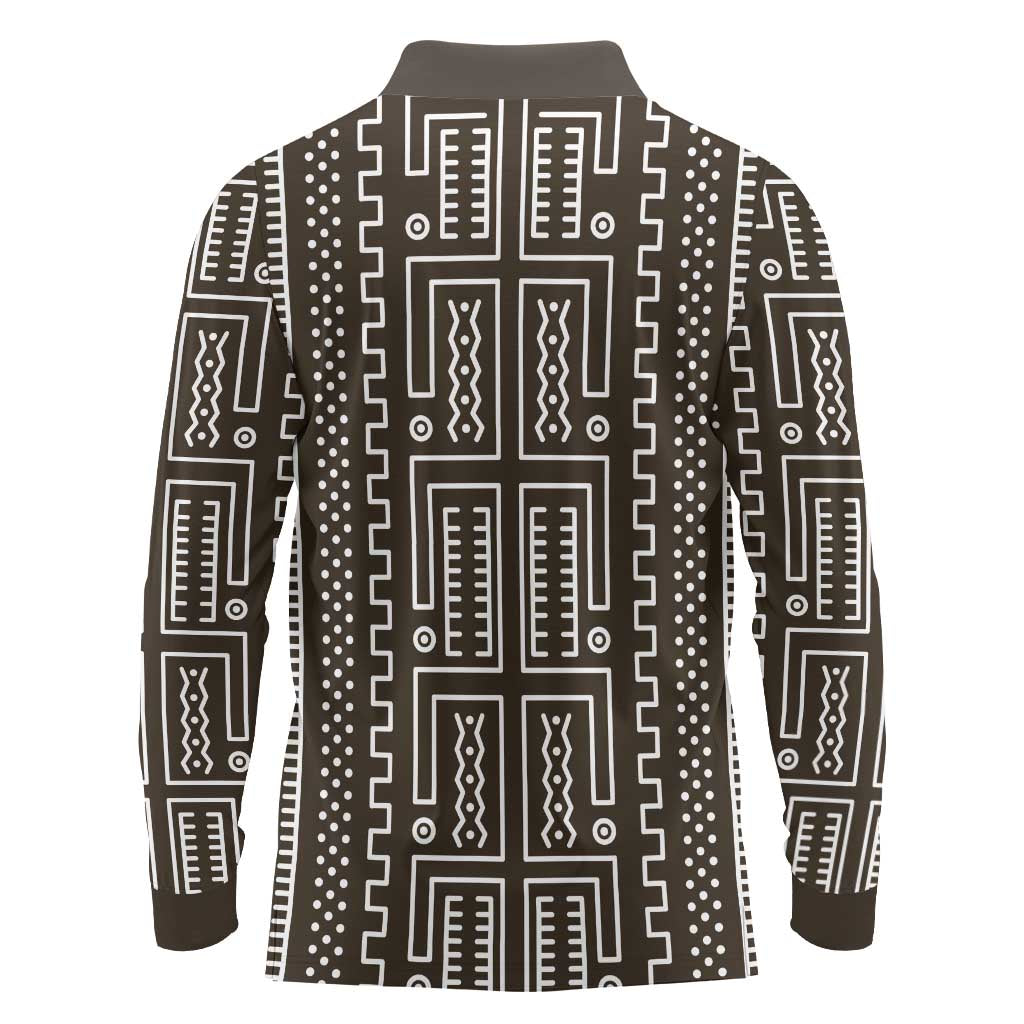 Mali Mud Cloth Long Sleeve Polo Shirt Bogolanfini Pattern - Wonder Print Shop