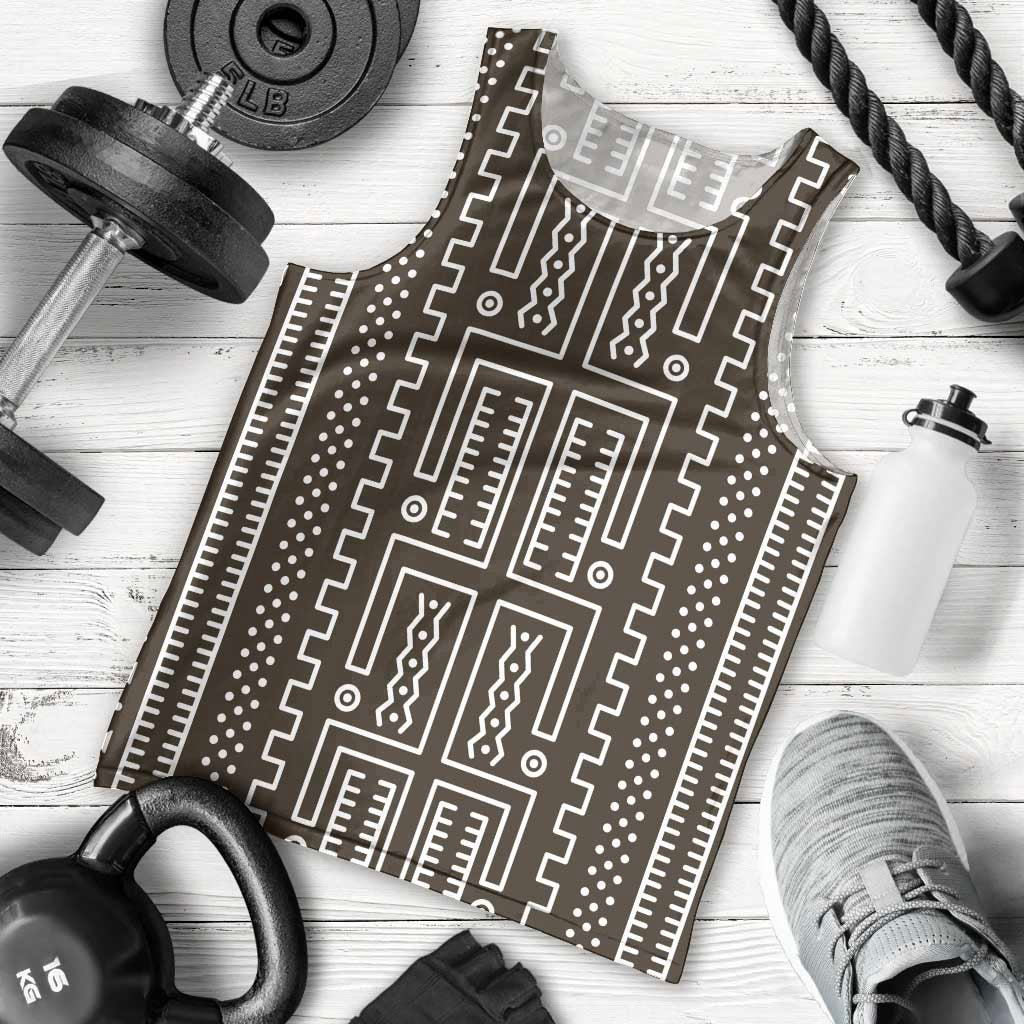 Mali Mud Cloth Men Tank Top Bogolanfini Pattern - Wonder Print Shop